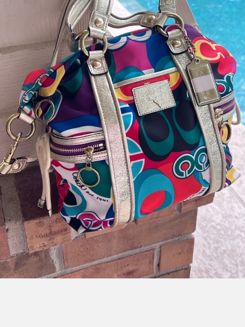 Coach Multicolor Signature Print Tote with Metallic Straps - Picture 5 of 10